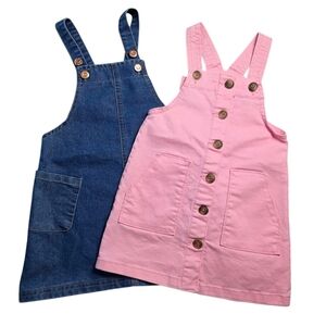 Lof Of 2 Vince Camuto/Wonder Nation Girls Denim Pink Overall Jumper Dresses 3T